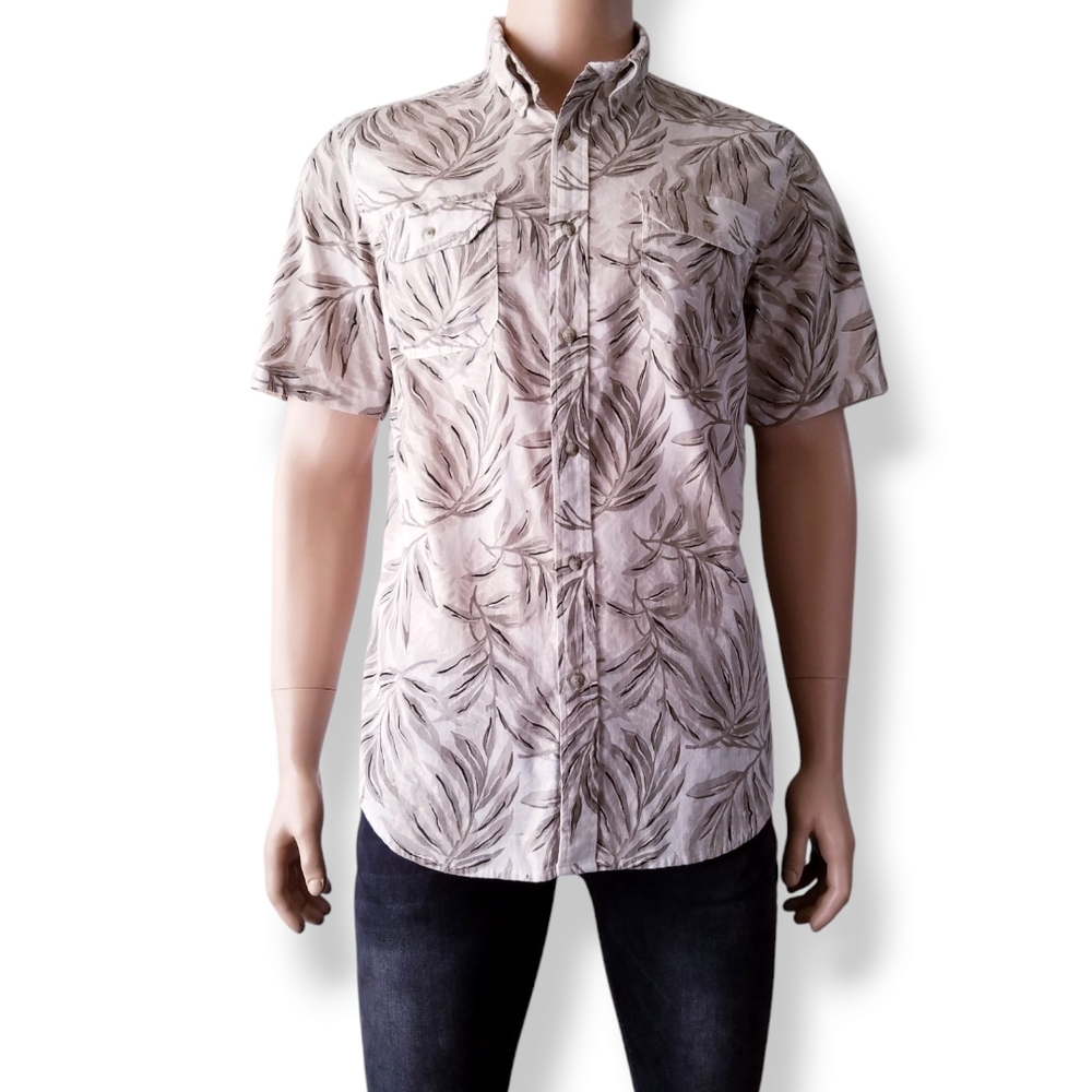 Chaps White & Green Leaf Hawaiian Print Casual Button Down Shirt Size Large